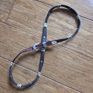 Vintage Western Leather Cowboy Hat Band with Engraved Silver Buckle Mexico Stamp